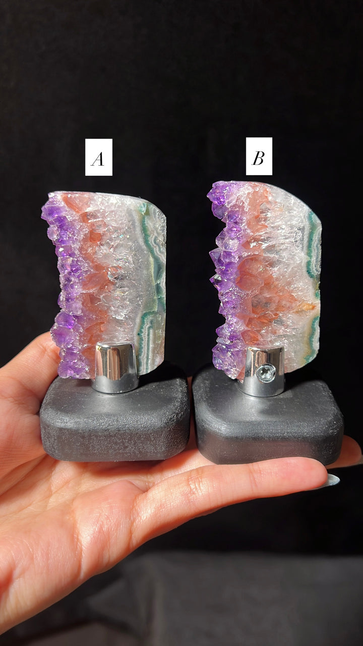Rainbow Amethyst Slabs on Wooden Stand (you pick)
