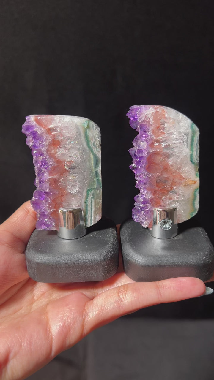 Rainbow Amethyst Slabs on Wooden Stand (you pick)